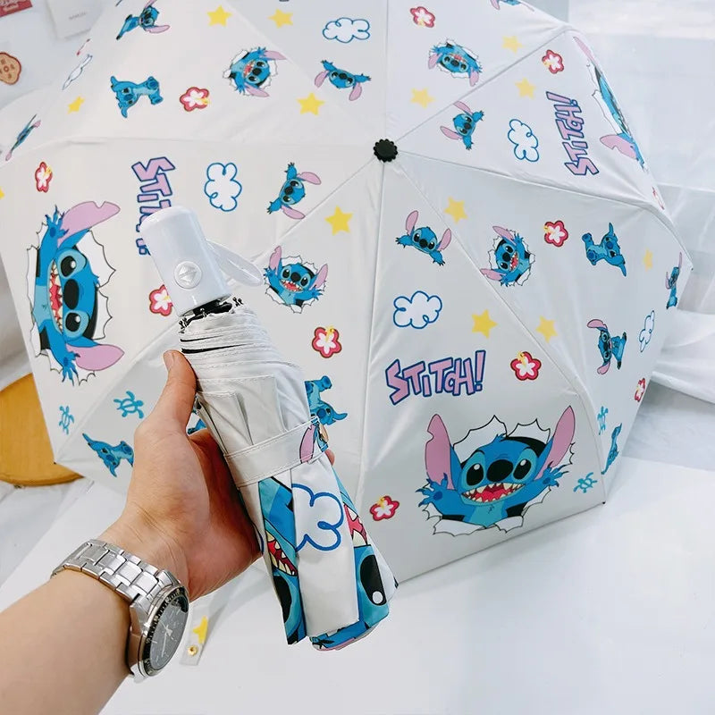 Guarda-Chuva Automático Stitch Cartoon | Proteção Solar e Chuva - Dobrável e Fashion
