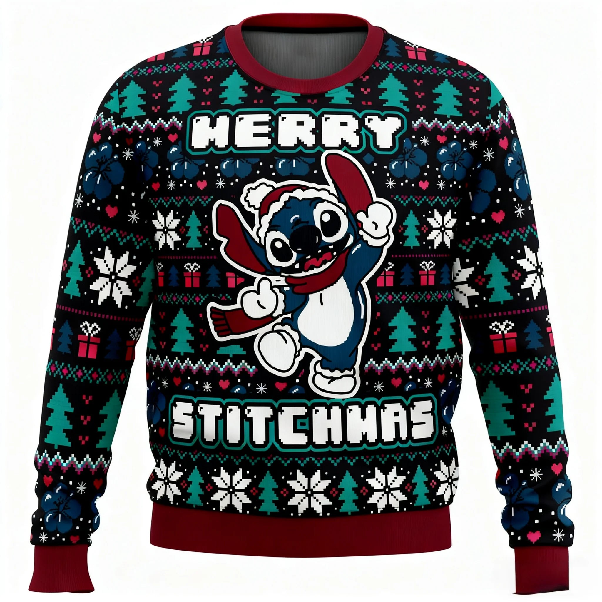 Moletom Natalino Stitch – Ugly Christmas Hoodie Unissex | Miniso | Confortável para Festas de Fim de Ano