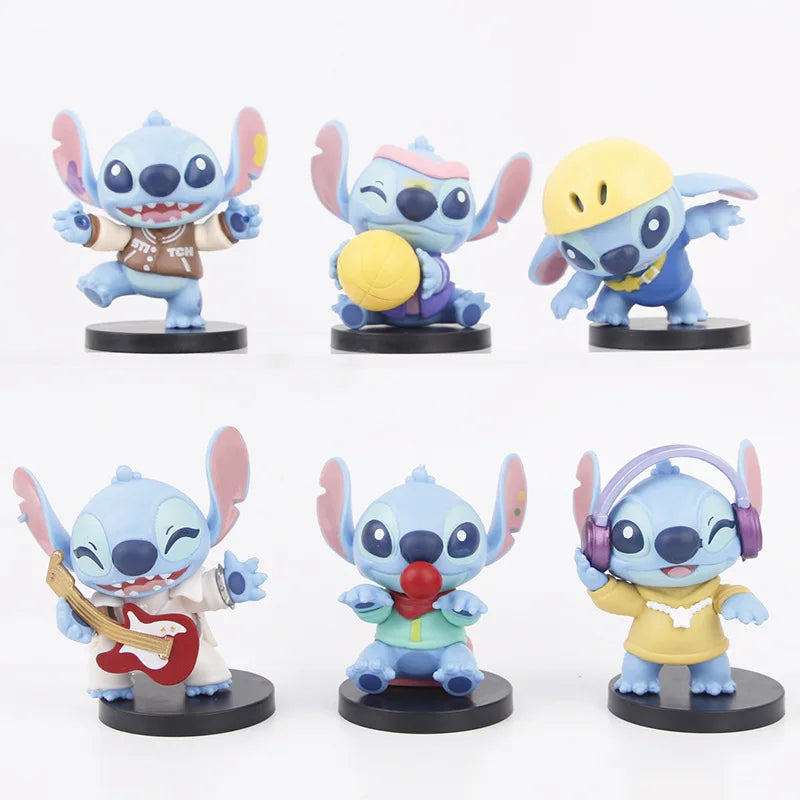 Conjunto com 6 Figuras Stitch Fashion | Colecionáveis de 8cm
