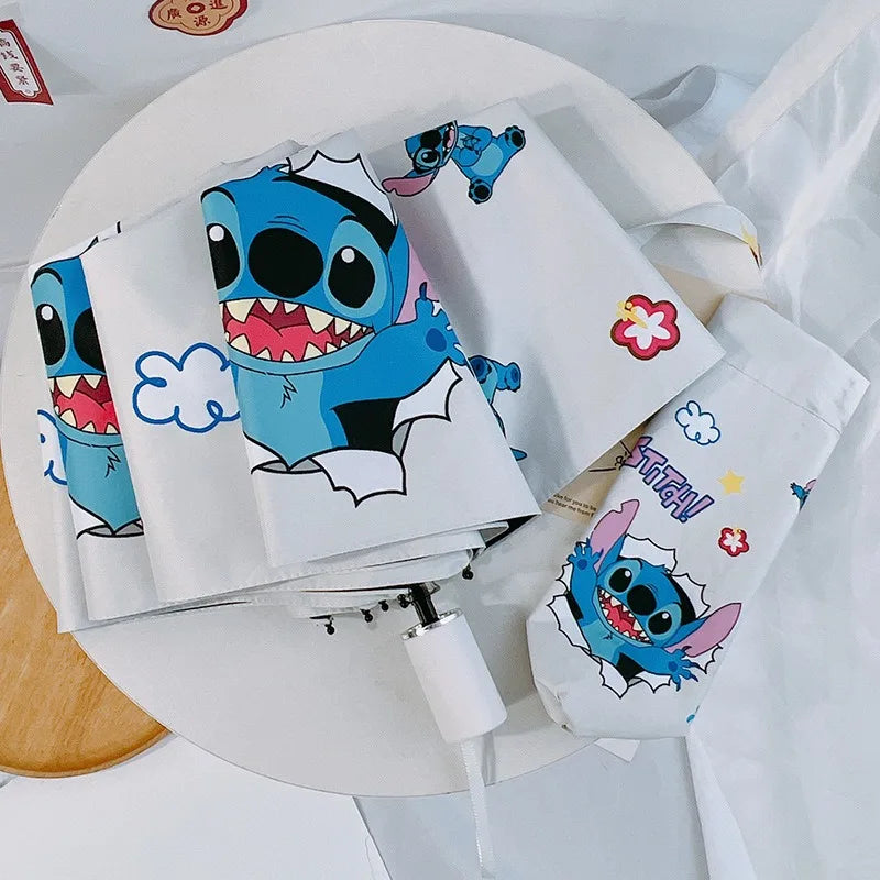 Guarda-Chuva Automático Stitch Cartoon | Proteção Solar e Chuva - Dobrável e Fashion