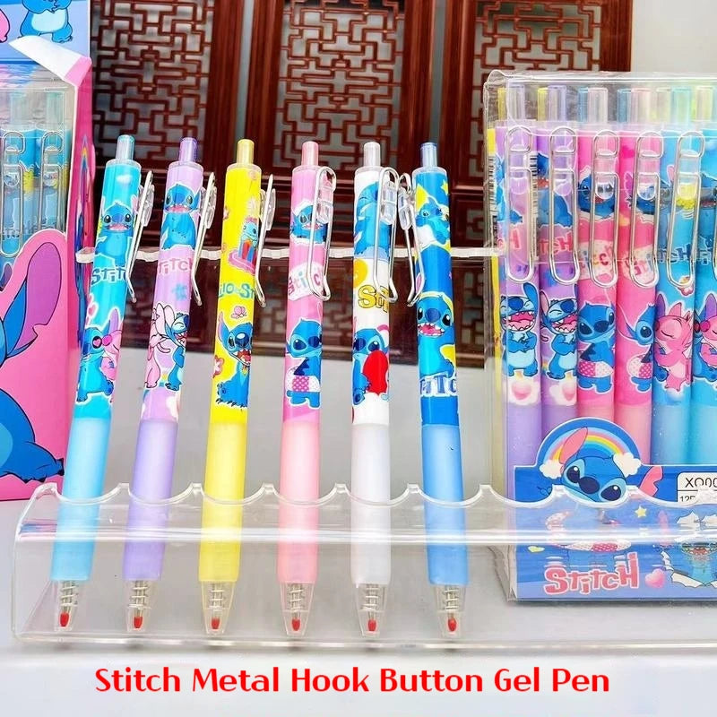Disney 12pcs Stitch Gel Pens Cartoon New Pressing Pen Black Water Ink 0.5mm Cute Signature Pen Stationery Student children Gift
