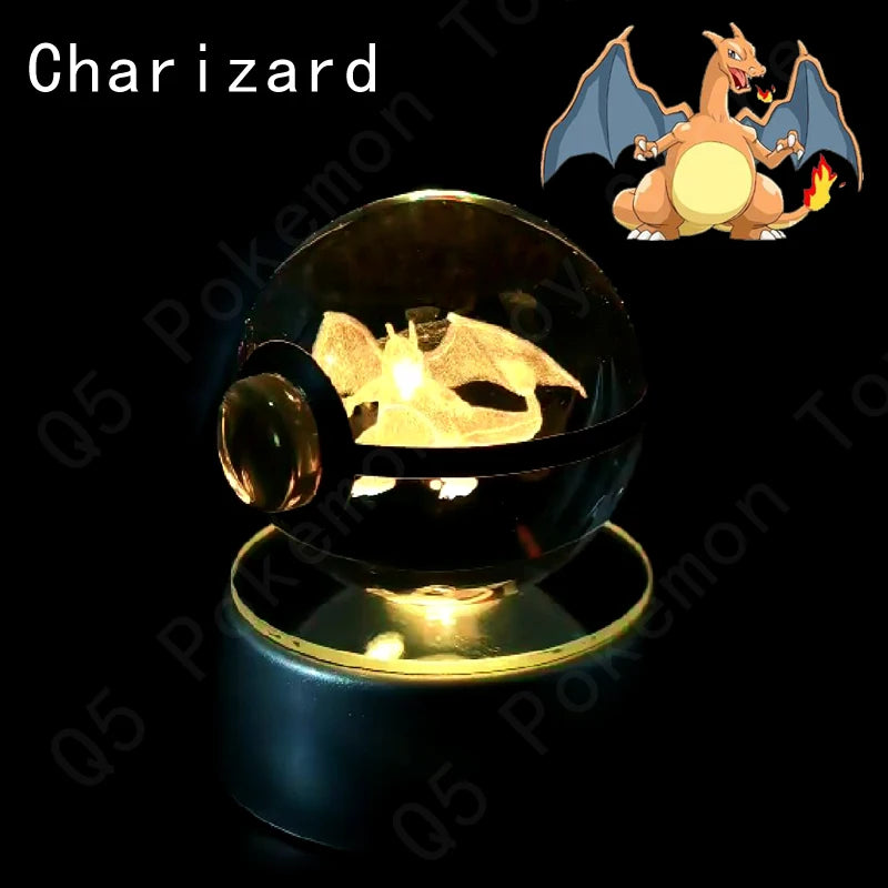 Pokébola de Cristal - Pokémon 3D com Base LED