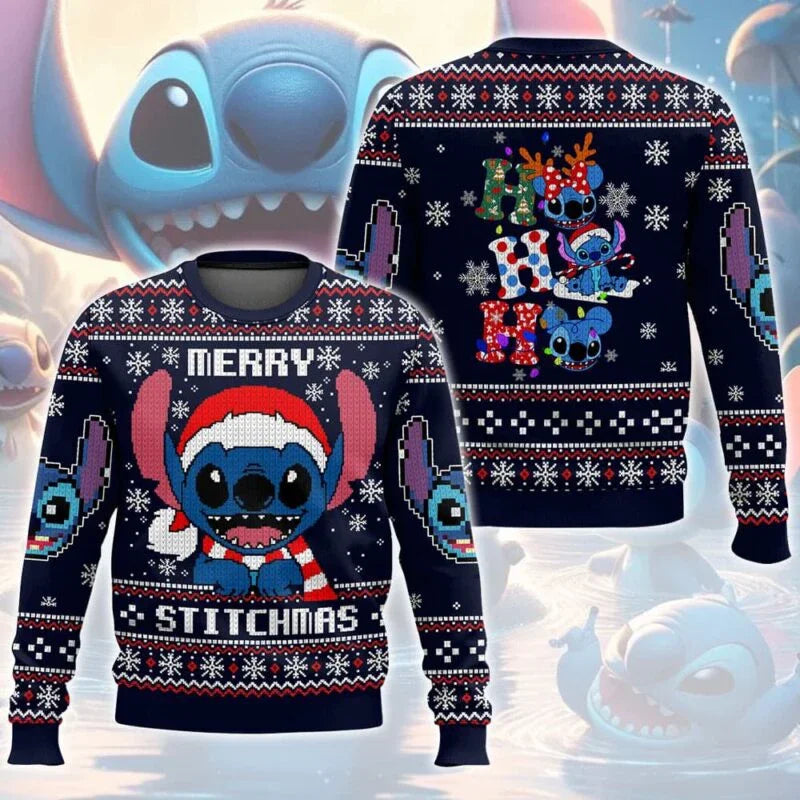 Moletom Natalino Stitch – Ugly Christmas Hoodie Unissex | Miniso | Confortável para Festas de Fim de Ano