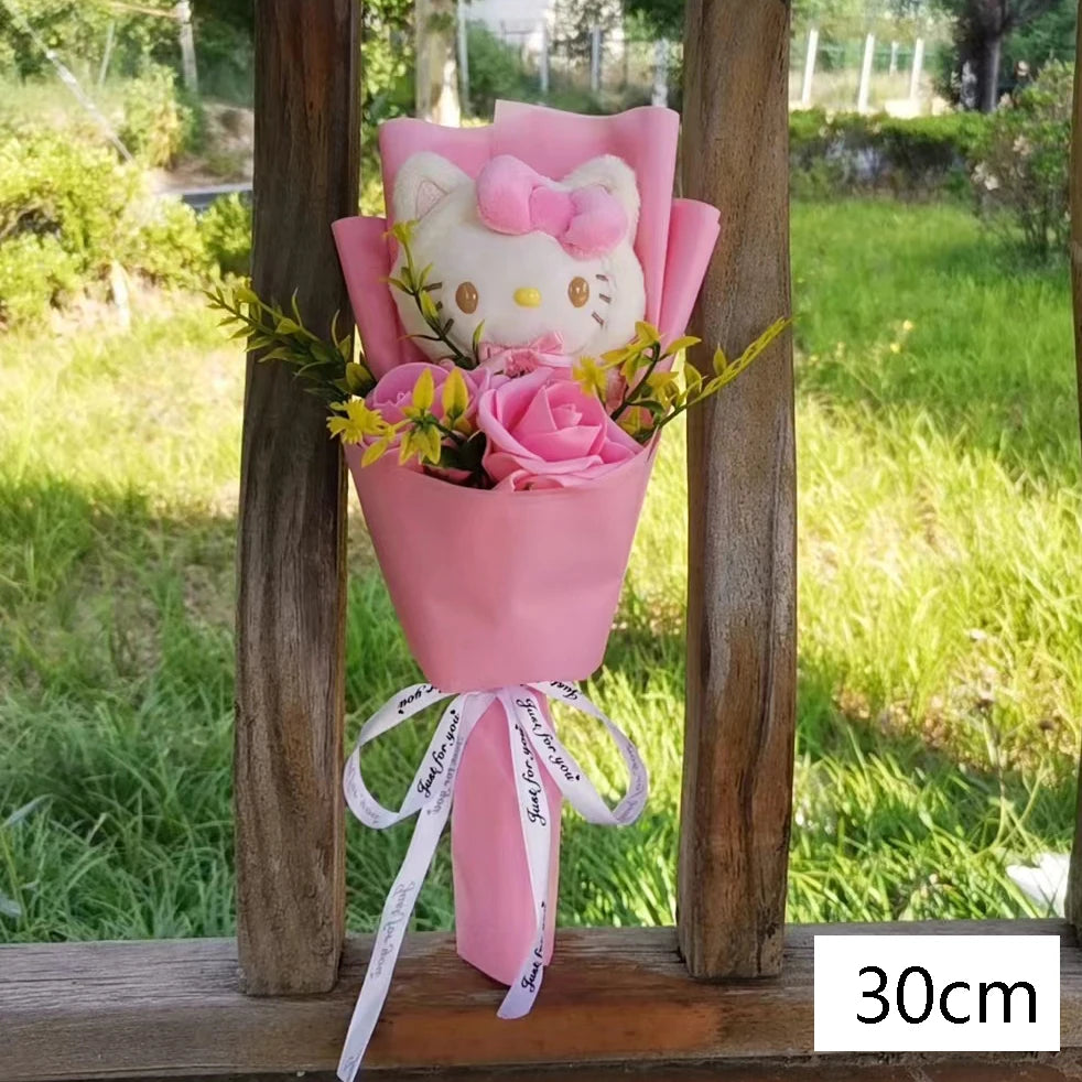 Buquê de Pelúcia Hello Kitty com Rosas de Sabão