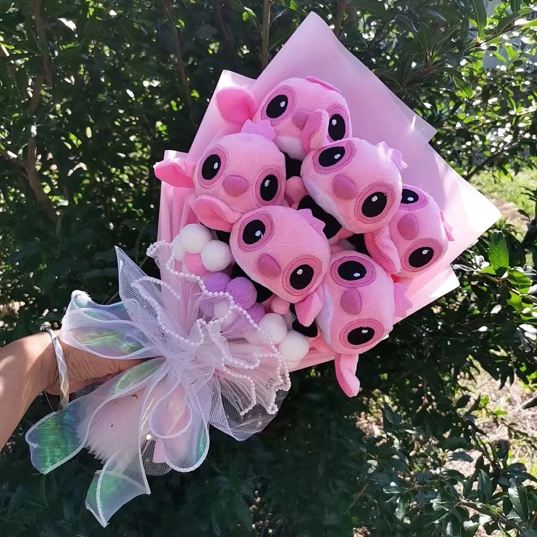 Buquê de Pelúcia Stitch com Rosas | Presente Criativo Lilo & Stitch