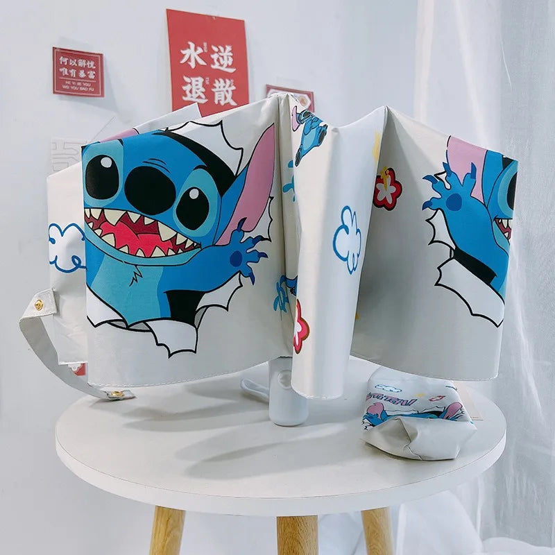 Guarda-Chuva Automático Stitch Cartoon | Proteção Solar e Chuva - Dobrável e Fashion