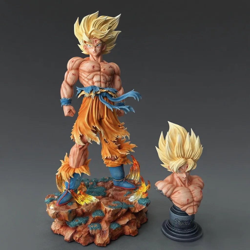 Estátua Dragon Ball Z – Son Goku Super Saiyajin 34 cm (1/6) | Cabeças Intercambiáveis + Base LED USB-C