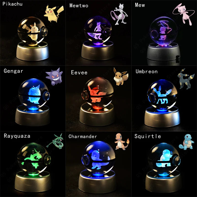 Pokébola de Cristal - Pokémon 3D com Base LED